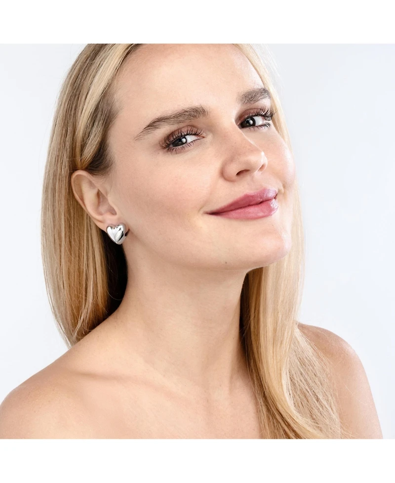 Curata Jewelry 925 Sterling Silver Heart Puff Huggies Hinged Hoop Earrings