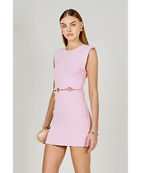 endless rose Women's Ring Detailed Power Shoulder Mini Knit Dress