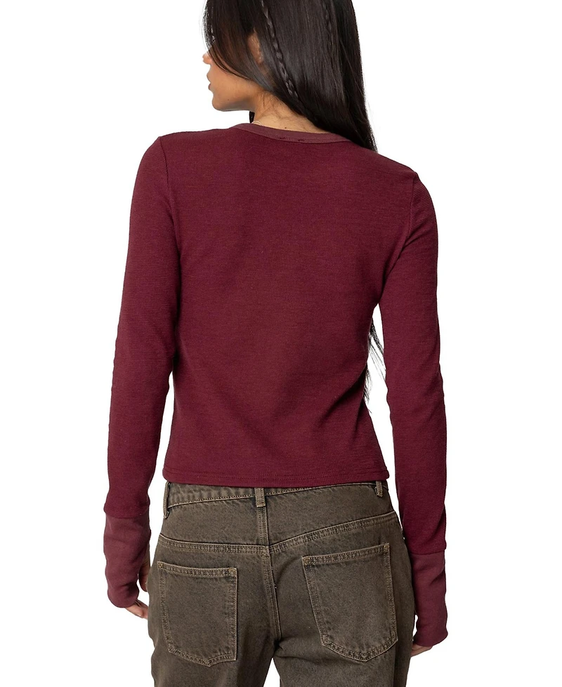 Edikted Women's Waffle Long Sleeve T Shirt