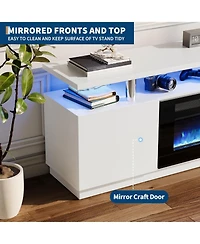 gaomon 70" Fireplace Tv Stand with 36" Electric Fireplace Heater, 12 Flame and 7 Led Color Modes, High-Gloss Entertainment Center with 2-Tie