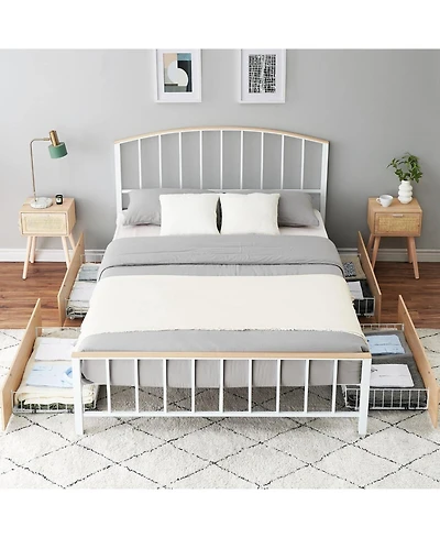gaomon Bed Frame with 4 Drawers, Platform Bed Frame with Headboard, Metal BedFrame with Steel Slat Support No Box Spring Needed