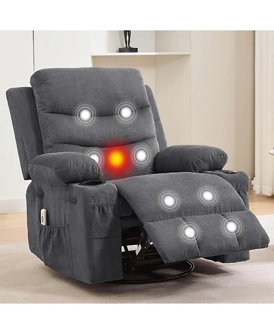 gaomon Recliner Chair Nursery, Oversized Manual Reclining Rocking Chair, 360 Swivel Glider with Cup Holder, Massage and Heat Recliner