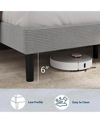 Gaomon King Size Bed Frame with Usb Charging Station, Corduroy Upholstered Platform Bed Frame with Adjustable Storage Headboard