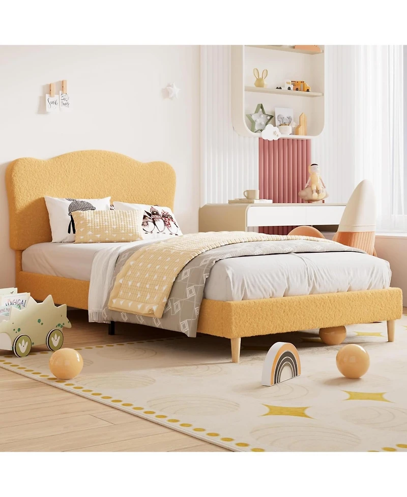 gaomon Full Size Upholstered Bed Frame with Adjustable Headboard, Boucle Upholstered Platform Bed for Kids, Strong Wood Slats, Easy Assembly