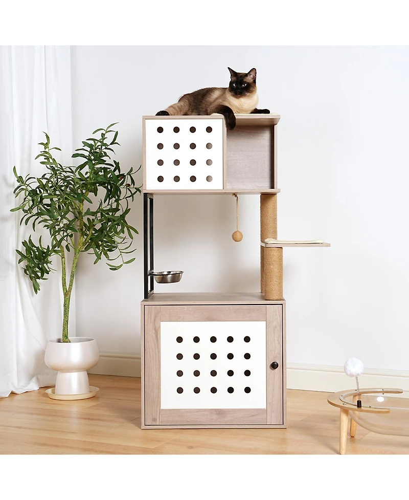 Cozito All-in-One Cat Tree with Litter Box Enclosure, Hammock, Bed, Feeding Station, and Scratching Posts