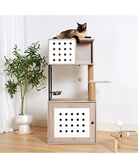 Cozito All-in-One Cat Tree with Litter Box Enclosure, Hammock, Bed, Feeding Station, and Scratching Posts
