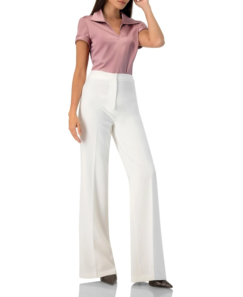 Ivonne Women's Plain Short Sleeve Blouse with Shirt Collar