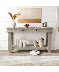 gaomon 54" Long Console Table, Wooden Entryway Table with 2 Drawers & Open Storage Shelf, Sofa Behind Couch, Farmhouse Entry Foyer