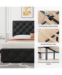 gaomon Queen Size Bed Frame with 4 Storage Drawers, Linen Upholstered Platform Bed Frame with Adjustable Headboard