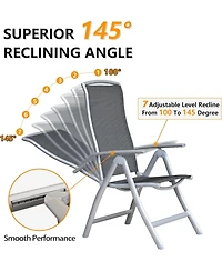 Clihome Patio Folding Chairs Set of 2, Aluminium Frame Outdoor Reclining Patio Chairs Textilene Fabric Seat, Dark Gray