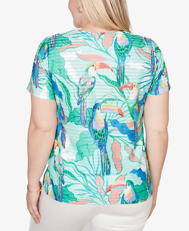 Alfred Dunner Women's Resort Living Toucan Textured Short Sleeve Top