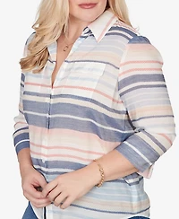 Alfred Dunner Women's Port Side Textured Stripe Button Front Top