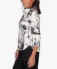 Alfred Dunner Women's Crowd Pleaser Floral Patchwork Button Front Top