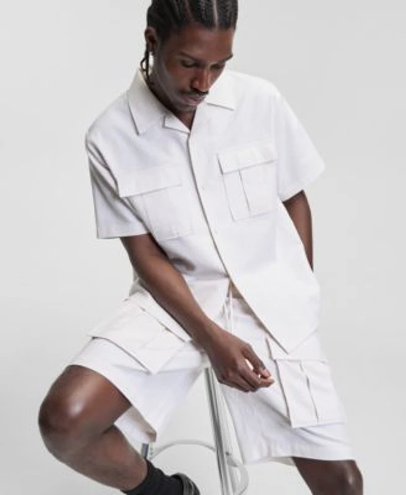 Mode Of One Mens Pull On 9 Utility Shorts Linen Blend Relaxed Utility Shirt Macys Exclusive