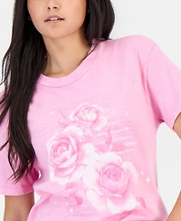 Rebellious One Juniors' Rose Graphic Print Cotton T-Shirt