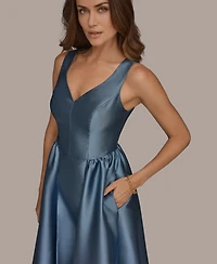 Donna Karan New York Women's Sleeveless V-Neck A-Line Midi Dress