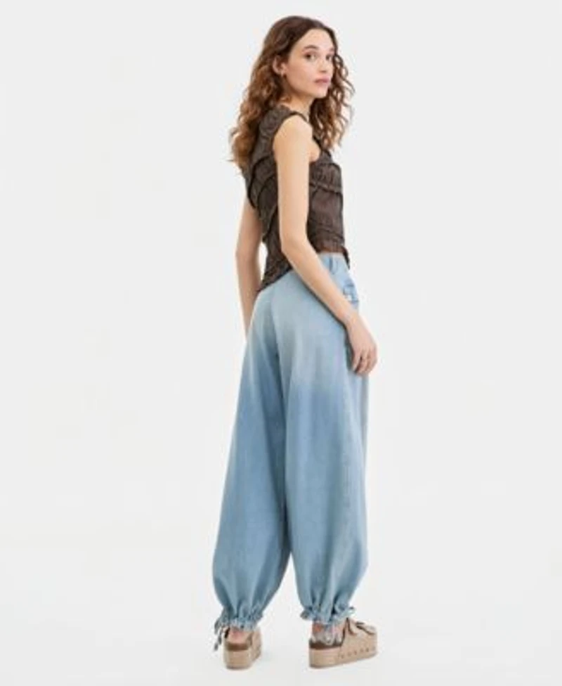 Free People Womens Sleeveless Smocked Tank Top Mid Rise Balloon Jeans