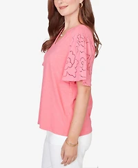 Ruby Rd. Petite Eyelet Sleeve Cotton Jersey Top