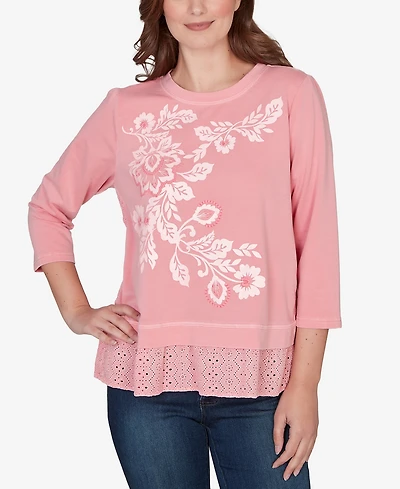 Ruby Rd. Petite Embroidered Terry Scoop Neck Top