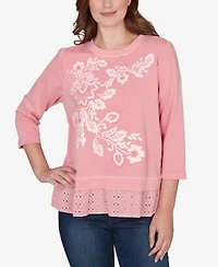 Ruby Rd. Petite Embroidered Terry Scoop Neck Top