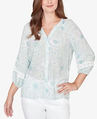 Ruby Rd. Petite Floral Silky Gauze Peasant Top