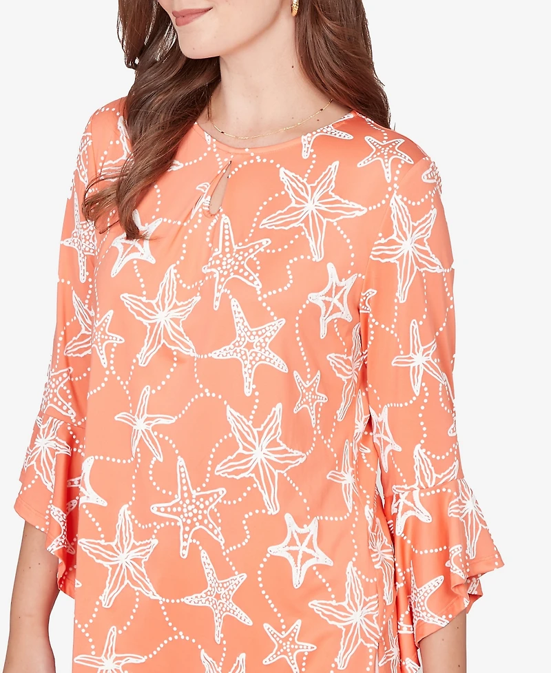 Ruby Rd. Petite Starfish Puff Print Flutter Sleeve Top