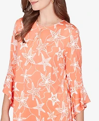 Ruby Rd. Petite Starfish Puff Print Flutter Sleeve Top