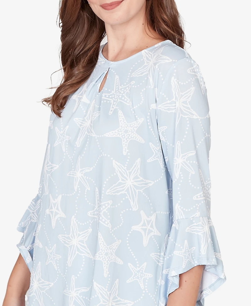 Ruby Rd. Petite Starfish Puff Print Flutter Sleeve Top