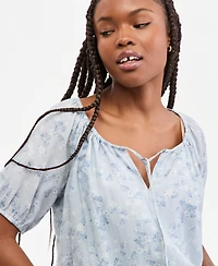 Lucky Brand Women's Printed Short-Sleeve Bubble Top