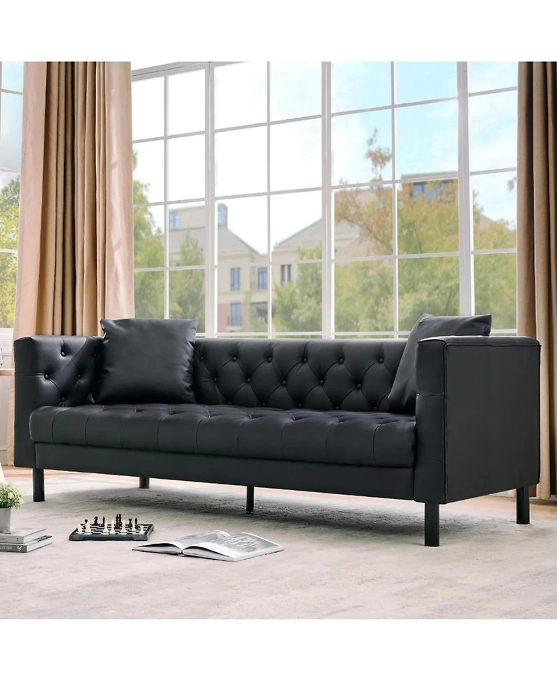 gaomon 78" Couches for Living Room, Faux Leather Button-Tufted 3 Seater Sofa with 2 Pillows and Deep Seat