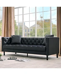 gaomon 78" Couches for Living Room, Faux Leather Button-Tufted 3 Seater Sofa with 2 Pillows and Deep Seat