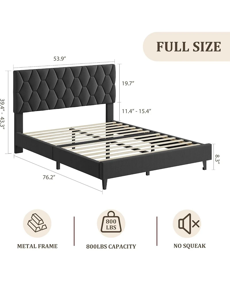 gaomon Queen Bed Frame – Upholstered Headboard, Heavy Duty Platform with Strong Wood Slats, Noise Free Design, No Box Spring Needed