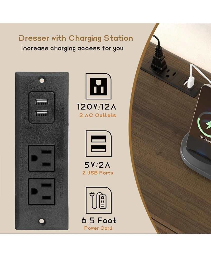 gaomon 6 Drawer Rattan & Wood Storage Dresser