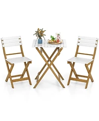 Gymax 3-Piece Folding Patio Bistro Set w/ Slatted Design Small Outdoor Furniture Set