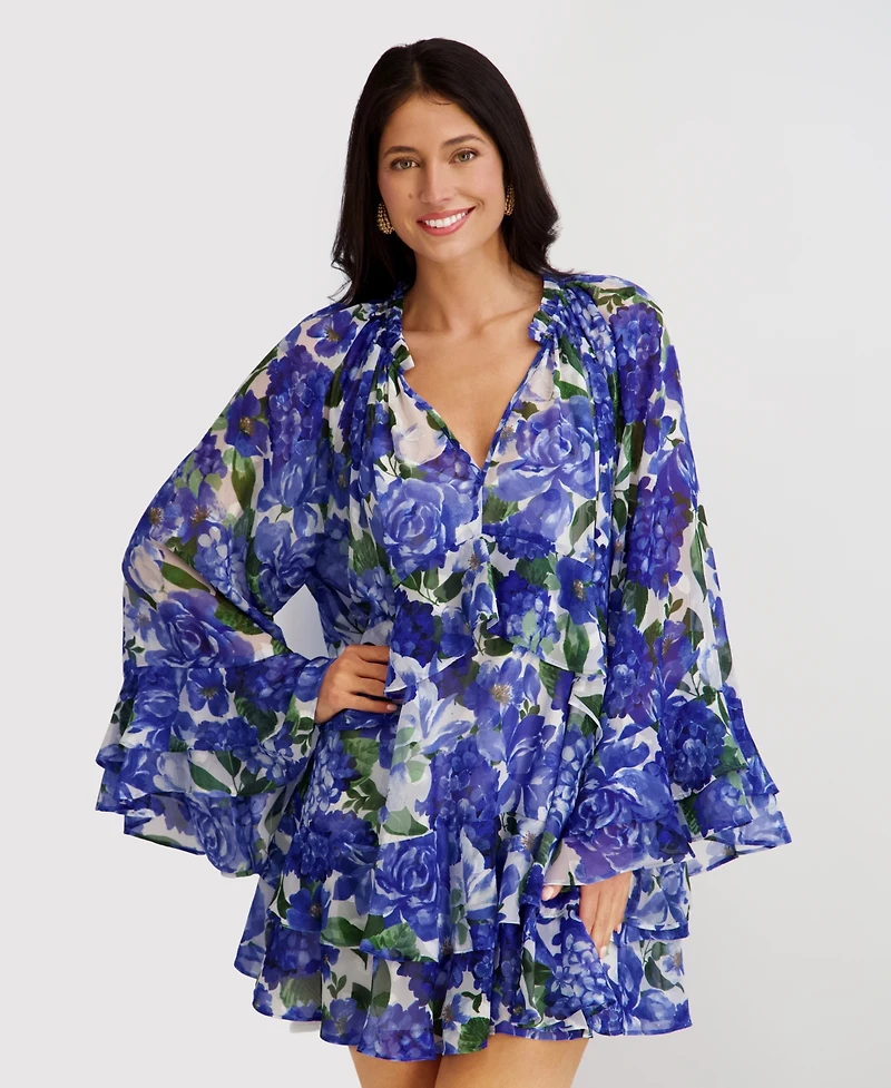 kensie Women's V-Neck Printed Burnout Dress