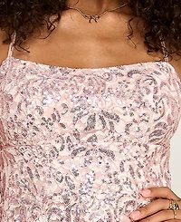 Emerald Sundae Juniors' Sequined Lace Fit & Flare Dress