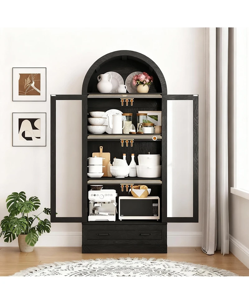 Yigii 75" Tall Arched Farmhouse Cabinet with Load-bearing Steel Pipe for Kitchen & Living