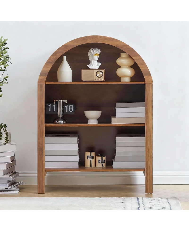Yigii Arched 43.3" Tall 3-Tier Bookshelf for Modern Farmhouse Decor