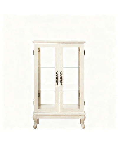 Yigii Antique Display Cabinet with Lighted Glass Doors and Mirrored Panel