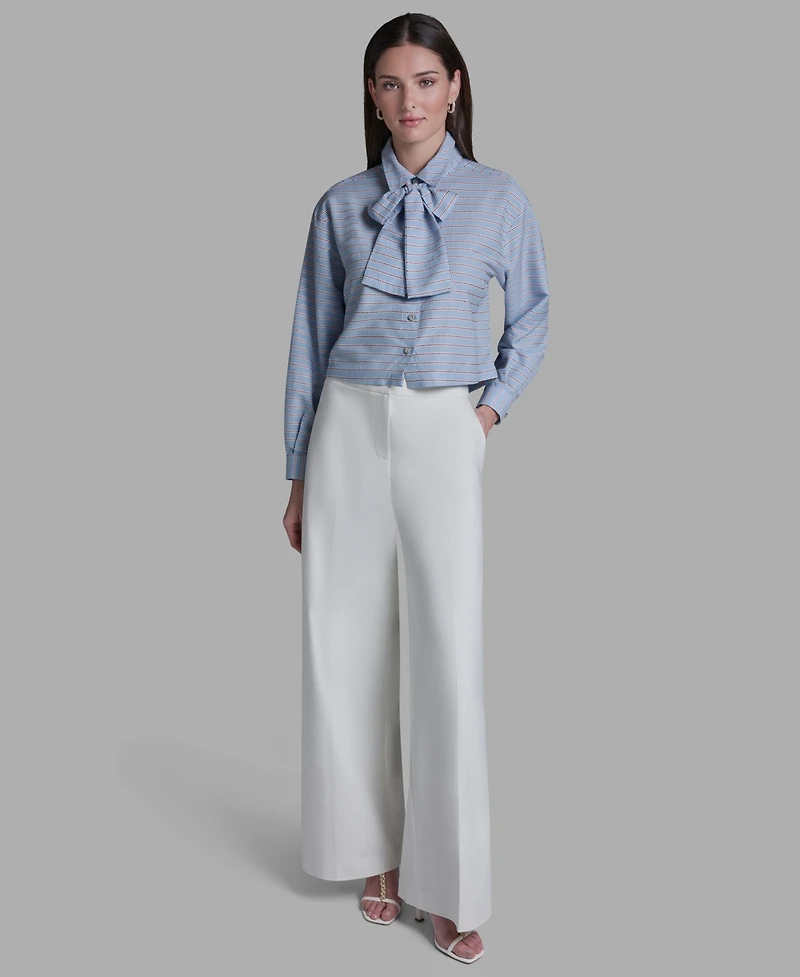 Bcbg Women's Tie-Neck Long-Sleeve Stripe Blouse