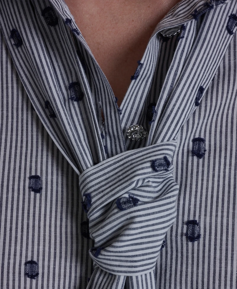 Bcbg Women's Tie-Neck Long-Sleeve Stripe Top