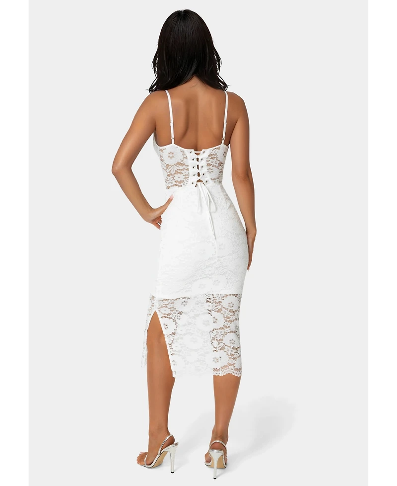 Bebe Women's Lace-Up Back Midi Dress