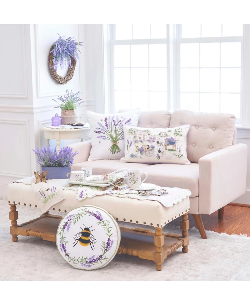 C&F Home Lavender Wagon Field Village Eau de Lavande Graphic Print Throw Indoor/Outdoor Accent Pillow, 18" x 18.