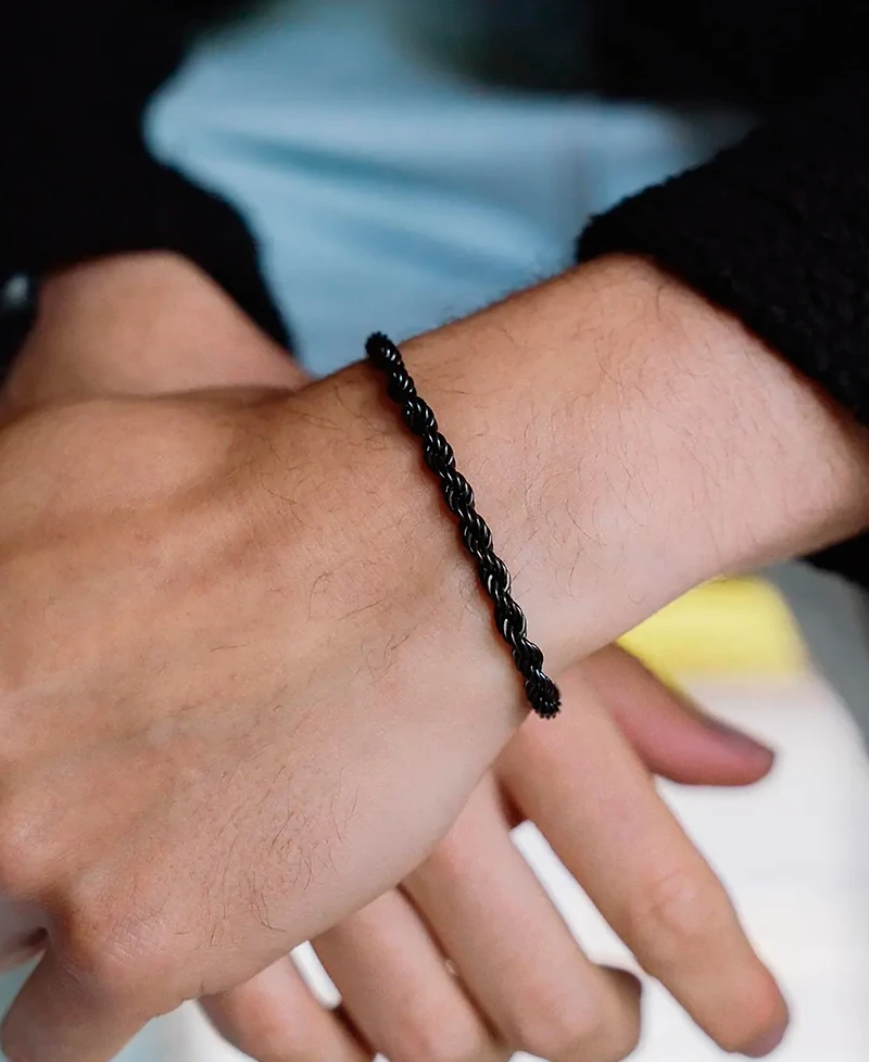 Rhona Sutton Men's Stainless Steel Black Plated Twisted Rope Chain Bracelet