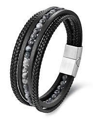 Rhona Sutton Men's Band Leather Bracelet in Stainless Steel