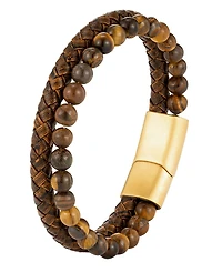 Rhona Sutton Men's Brown Leather Bracelet in Stainless Steel
