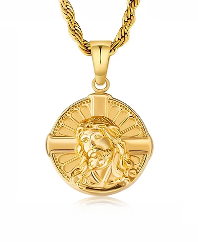 Rhona Sutton Men's Jesus Cross Coin Pendant 18k Gold-Plated Stainless Steel Necklace