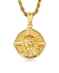 Rhona Sutton Men's Jesus Cross Coin Pendant 18k Gold-Plated Stainless Steel Necklace