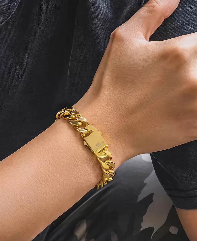 Rhona Sutton Men's Stainless Steel Cuban Chain Bracelet in 18k Gold Plated