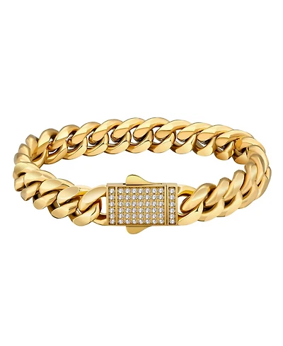 Rhona Sutton Men's Iced Clasp Cuban Chain Bracelet in 18k Gold Plated